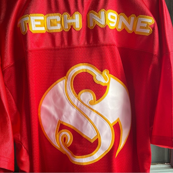Vintage Tech N9ne Chiefs Football Jersey Strange Music Red & Yellow #9 v1 Men XL - Picture 6 of 11